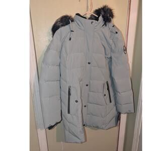 Arctic Expedition Down Blue Parka Coat Large New Imported Removable Hoodie